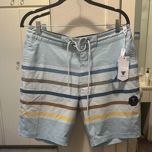 VISSLA Men's Swim Shorts - Light Blue with Multicolor Stripes